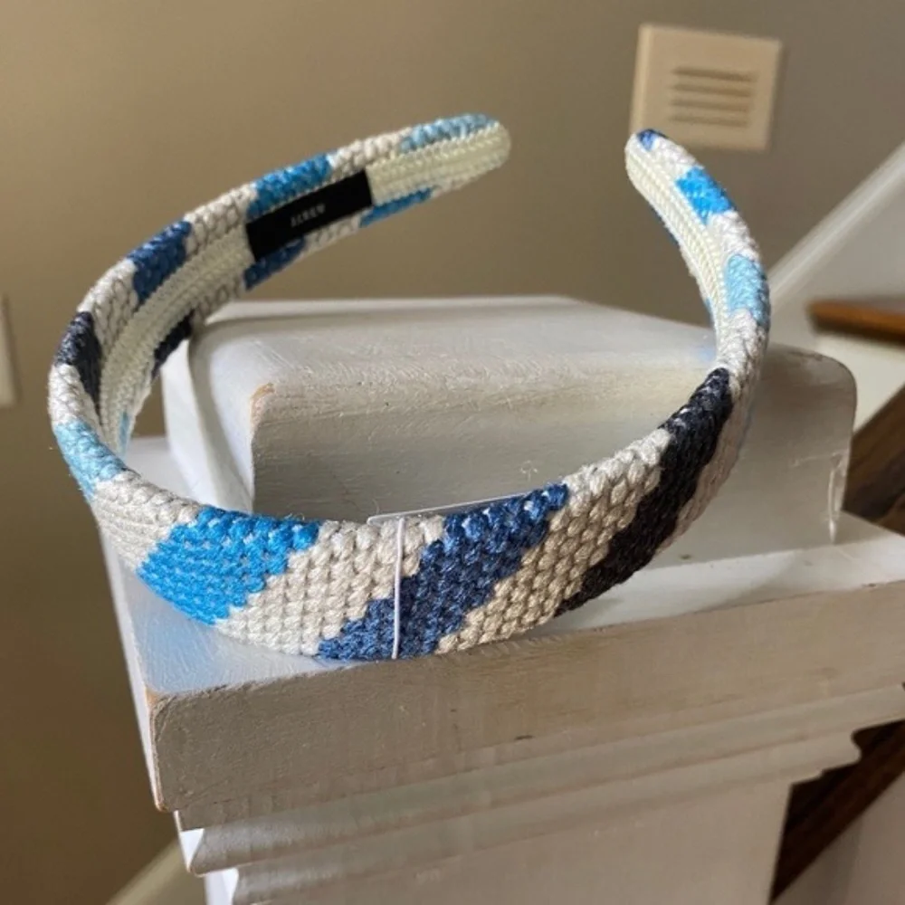 NWT J. Crew  Blue Striped Straw Headband